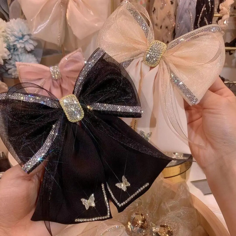 Νέο υφασμάτινο κρύσταλλο φουρκέτα πεταλούδα με φιόγκο κλιπ μαλλιών για γυναίκες Μόδα κεφαλής γάμου Κορεάτικα αξεσουάρ μαλλιών
