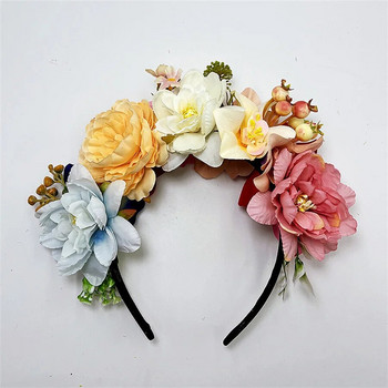 Нова модна личност Boho Flower Crowns лента за глава за жени изкуствена флорална лента за коса сватбена художествена фотография аксесоари за коса