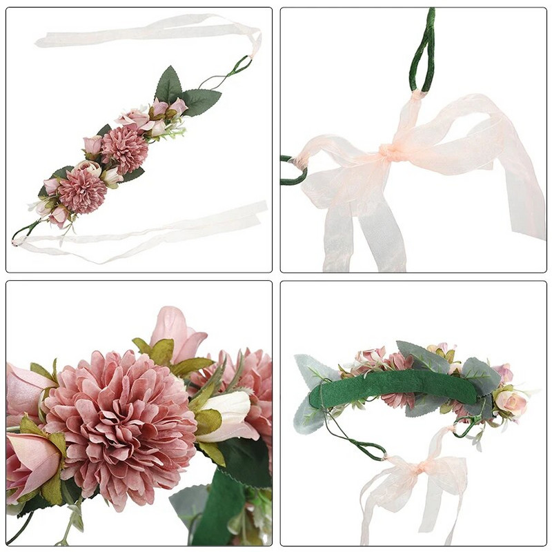 Haimekanga kāzu ziedu kroņa galvas lente sievietēm Modes ziedu vainagu ziedu galvas saite Līgavas māsas vītnes matu aksesuāri