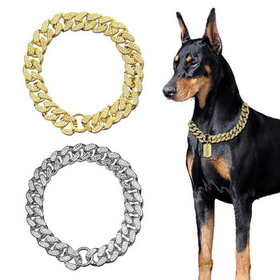 ABS plastist koerte kaelarihma kett Teemant Inlay Sparkle Bulldog Kaelakee Kasside kaelarihmad Lemmikloomatarvikud Väikesed Keskmised Suured Koerad Kuldsed