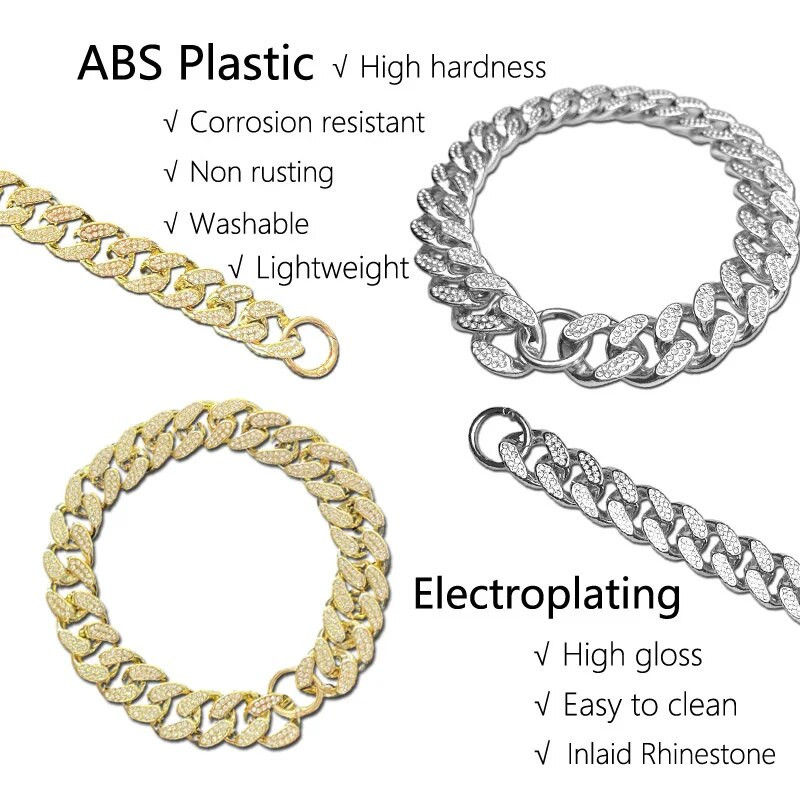 ABS plastist koerte kaelarihma kett Teemant Inlay Sparkle Bulldog Kaelakee Kasside kaelarihmad Lemmikloomatarvikud Väikesed Keskmised Suured Koerad Kuldsed