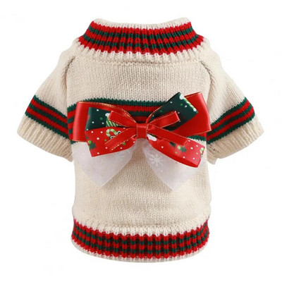 Mājdzīvnieku džemperis Jauki Ziemassvētku suņu džemperis Bow Puloverer Adīšana Džemperis Suņu Apģērbi Silti Mājdzīvnieku Apģērbi Maziem Vidējiem Suņiem