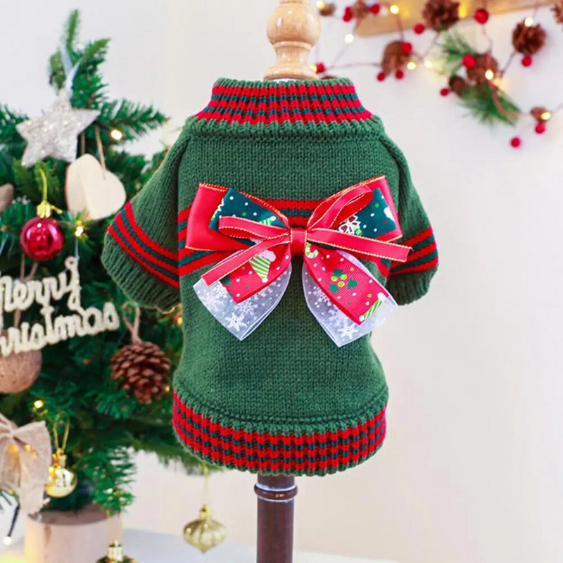 Mājdzīvnieku džemperis Jauki Ziemassvētku suņu džemperis Bow Puloverer Adīšana Džemperis Suņu Apģērbi Silti Mājdzīvnieku Apģērbi Maziem Vidējiem Suņiem