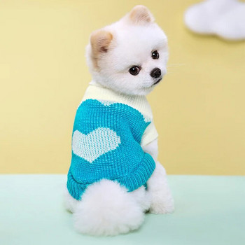 Плетен пуловер за малки кучета Пуловер със сърце за кучета Чихуахуа Шнауцер Топли дрехи за кучета Зима за малко кученце Котка Домашни любимци Стоки за домашни любимци