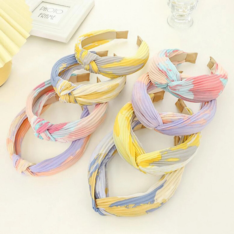 PROLY Nova modna ženska pokrivala za glavu Nabrana traka za kosu od tkanine za kravatu Svježa ljetna jesenska traka za glavu Dodaci za kosu za odrasle