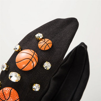 Дамска лента за глава, Баскетбол Футбол Бейзбол Ден на игра Аксесоари за коса Спортни планински диаманти на възли за коса за момичета Дамски подаръци