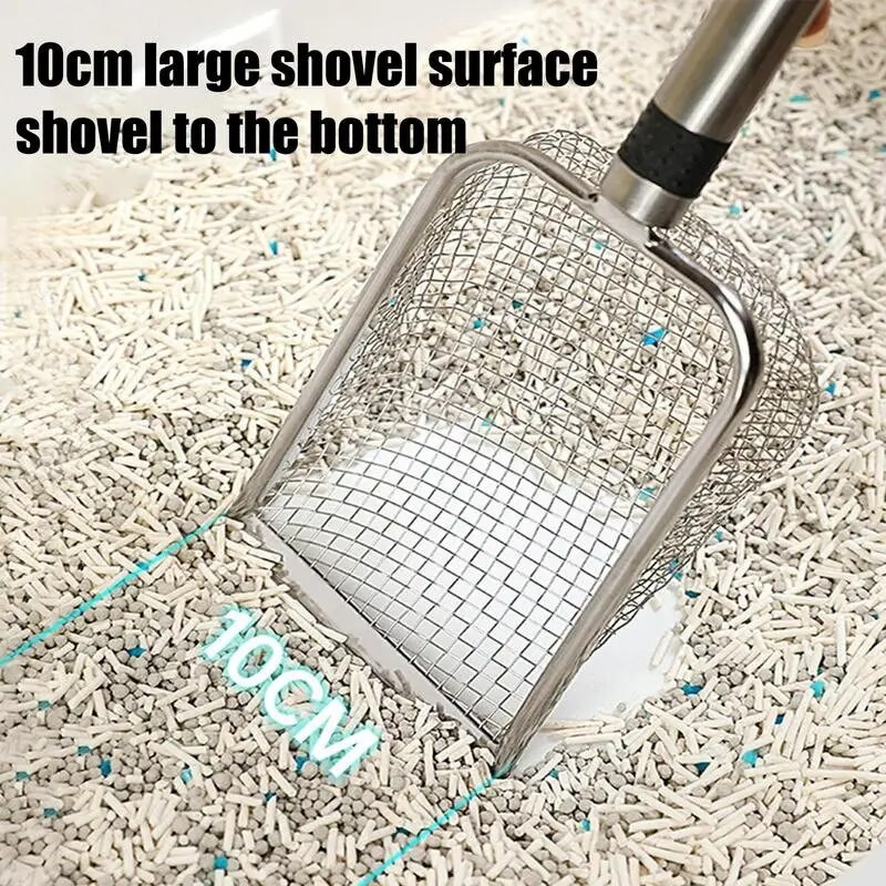 Nerūsējošā tērauda sieta kaķu pakaišu liekšķere Izturīgs pakaišu tīrītājs stūra lāpsta Pakaišu lāpsta mājdzīvnieku tīrīšanas rīks kaķu piederumi
