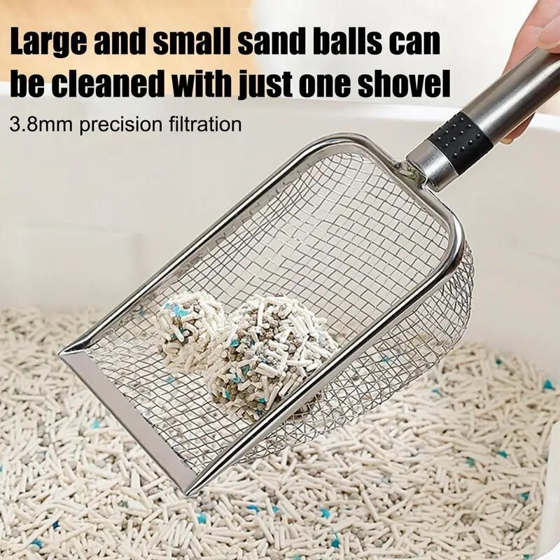 Nerūsējošā tērauda sieta kaķu pakaišu liekšķere Izturīgs pakaišu tīrītājs stūra lāpsta Pakaišu lāpsta mājdzīvnieku tīrīšanas rīks kaķu piederumi