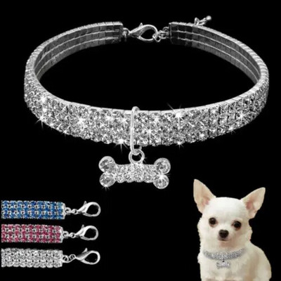 Suņu kaklasiksna Rhinestone Jewelry Chihuahua Crystal Juvelierizstrādājumi Regulējams iegravēts teksts Suņa kakla siksna