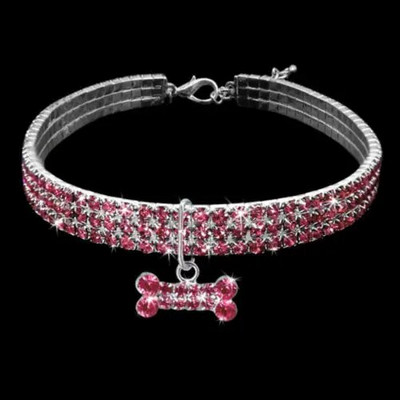 Suņu kaklasiksna Rhinestone Jewelry Chihuahua Crystal Juvelierizstrādājumi Regulējams iegravēts teksts Suņa kakla siksna