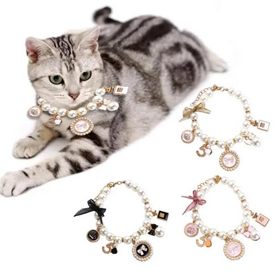 Lucruri de bijuterii de nuntă dulci Accesorii pentru cățeluși Colier cu strasuri de perle prințesă Bijuterii pentru pisici Guler pentru animale de companie Guler cu fundă