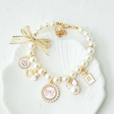 Slatki vjenčani nakit Dodaci za štene Princess Pearl Ogrlica sa vještačkim kamenčićima Nakit za mačke Ogrlice za kućne ljubimce Ogrlica s mašnom