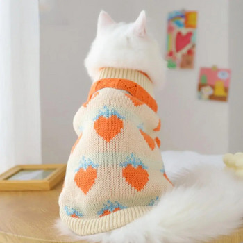 Ρούχα για κατοικίδια Ενδύματα με μοτίβο φράουλα Φόρεμα με απαλή υφή Πλεκτό πουλόβερ για κατοικίδια γάτες για το χειμώνα