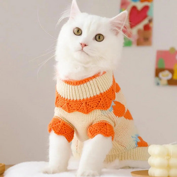 Ρούχα για κατοικίδια Ενδύματα με μοτίβο φράουλα Φόρεμα με απαλή υφή Πλεκτό πουλόβερ για κατοικίδια γάτες για το χειμώνα