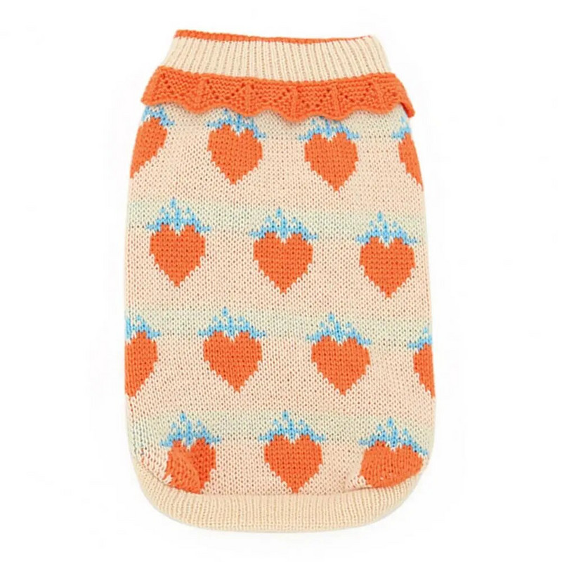 Ρούχα για κατοικίδια Ενδύματα με μοτίβο φράουλα Φόρεμα με απαλή υφή Πλεκτό πουλόβερ για κατοικίδια γάτες για το χειμώνα