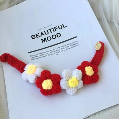 Ziedu mala Trikotāžas apkakles siksna kaķim ar priekšautiņu kucēnu kakla siksna Kaķim īsa suņa kaklasiksna Vilna ziedu priekšautiņš Pitbull mājdzīvnieki Aksesuāri mājdzīvnieku piederumi