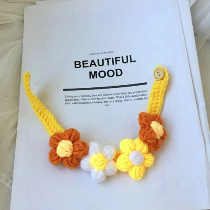 Ziedu mala Trikotāžas apkakles siksna kaķim ar priekšautiņu kucēnu kakla siksna Kaķim īsa suņa kaklasiksna Vilna ziedu priekšautiņš Pitbull mājdzīvnieki Aksesuāri mājdzīvnieku piederumi