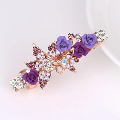 Modes kristāla matu sprādzes sievietēm Sequin Rose Flower Matu bantes ar klipšiem Rhinestone Hair Barrettes Matu aksesuāri