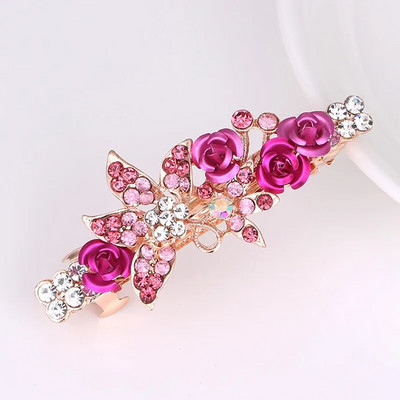 Modes kristāla matu sprādzes sievietēm Sequin Rose Flower Matu bantes ar klipšiem Rhinestone Hair Barrettes Matu aksesuāri