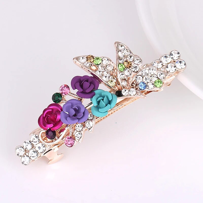 Modes kristāla matu sprādzes sievietēm Sequin Rose Flower Matu bantes ar klipšiem Rhinestone Hair Barrettes Matu aksesuāri