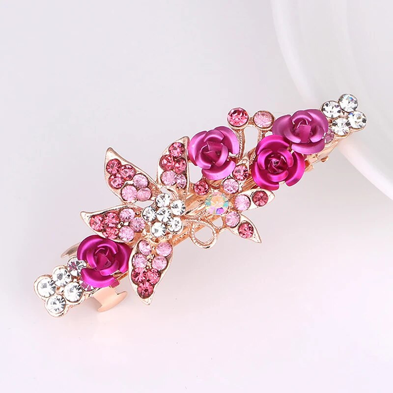 Modes kristāla matu sprādzes sievietēm Sequin Rose Flower Matu bantes ar klipšiem Rhinestone Hair Barrettes Matu aksesuāri