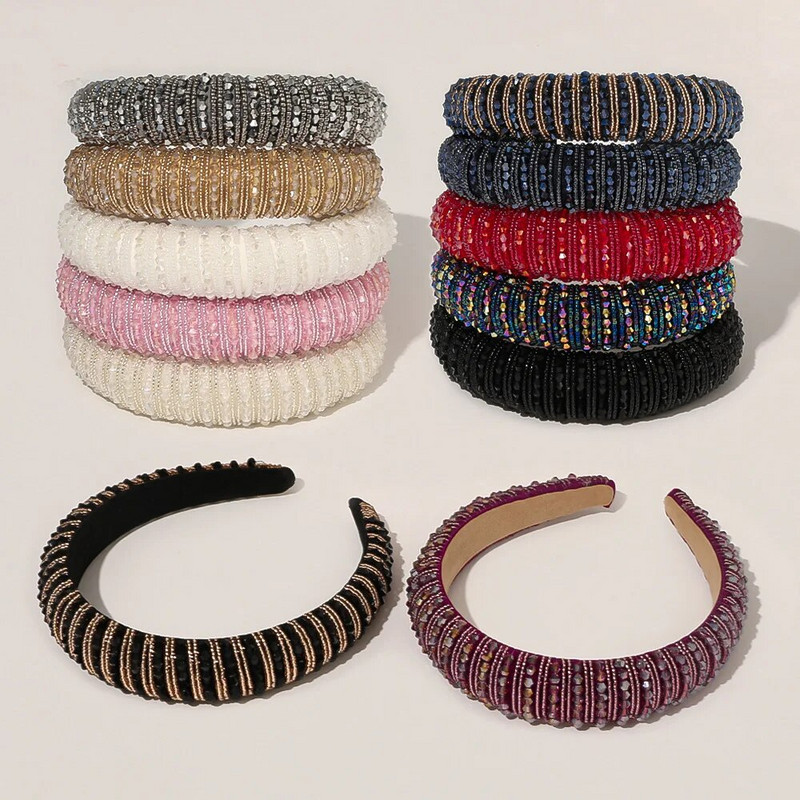 Etniskā baroka stikla krelles bizes matu lente galvas saite sievietēm meitenēm matu aksesuāri