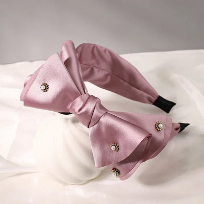 Modes Satīna Liels Bow Rhinestone Matu Lentes Galvas Lentes Rotājumi Sieviešu Matu Aksesuāri Vairumtirdzniecība