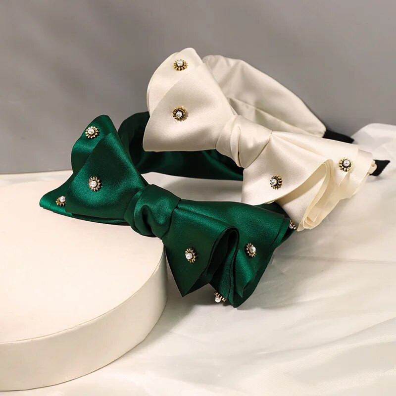Modes Satīna Liels Bow Rhinestone Matu Lentes Galvas Lentes Rotājumi Sieviešu Matu Aksesuāri Vairumtirdzniecība