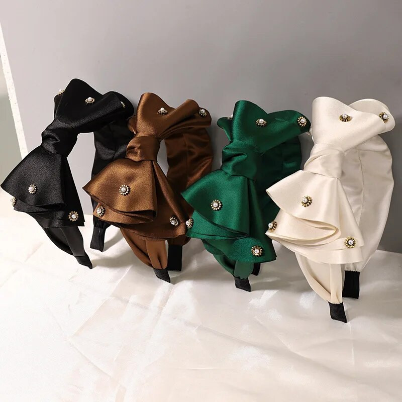 Modes Satīna Liels Bow Rhinestone Matu Lentes Galvas Lentes Rotājumi Sieviešu Matu Aksesuāri Vairumtirdzniecība