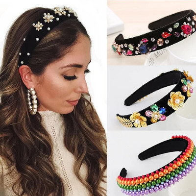 Femei Retro Floral Strass Bandita Doamnelor Perle Cristal Hairband pentru Fete Barlot Style Headwear Accesorii pentru par de nunta