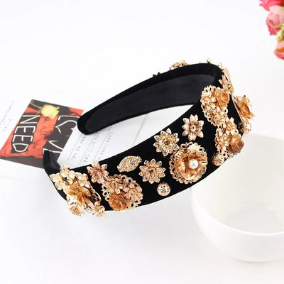 Sieviešu retro ziedu galvassegas ar Rhinestone Sieviešu pērļu kristāla matu lente meitenēm Barlot stila galvassegas Kāzu matu aksesuāri