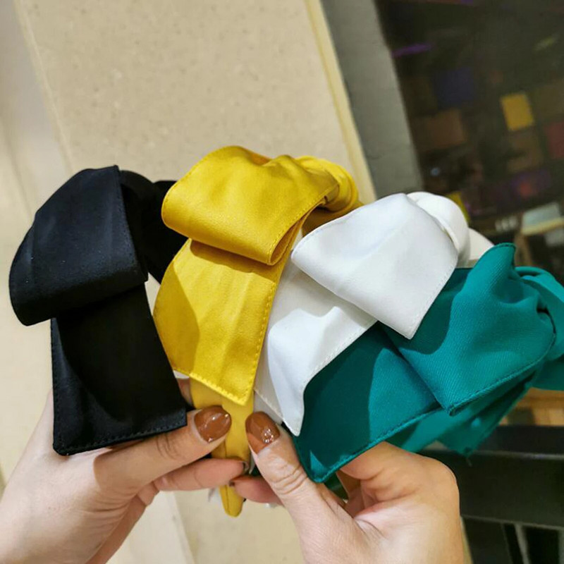 PROLY New Fashion Sieviešu matu aksesuāri Plašs Sānis Liels Bowknot Galvas lente Vienkrāsaina matu lente Pieaugušo matu stīpa vasara