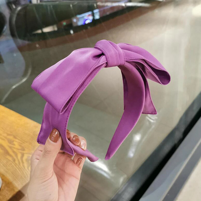 PROLY New Fashion Sieviešu matu aksesuāri Plašs Sānis Liels Bowknot Galvas lente Vienkrāsaina matu lente Pieaugušo matu stīpa vasara
