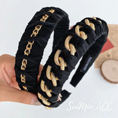 Europe Metal Chain Headbands for Women Bezel Black Hairband Γυναικεία Μόδα Μόδα Κορίτσια Κορίτσια Κορίτσια Μαλλιά Αξεσουάρ μαλλιών