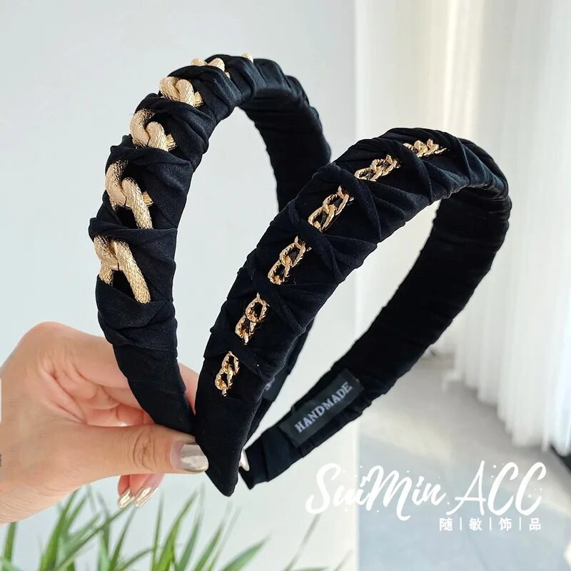 Europe Metal Chain Headbands for Women Bezel Black Hairband Γυναικεία Μόδα Μόδα Κορίτσια Κορίτσια Κορίτσια Μαλλιά Αξεσουάρ μαλλιών