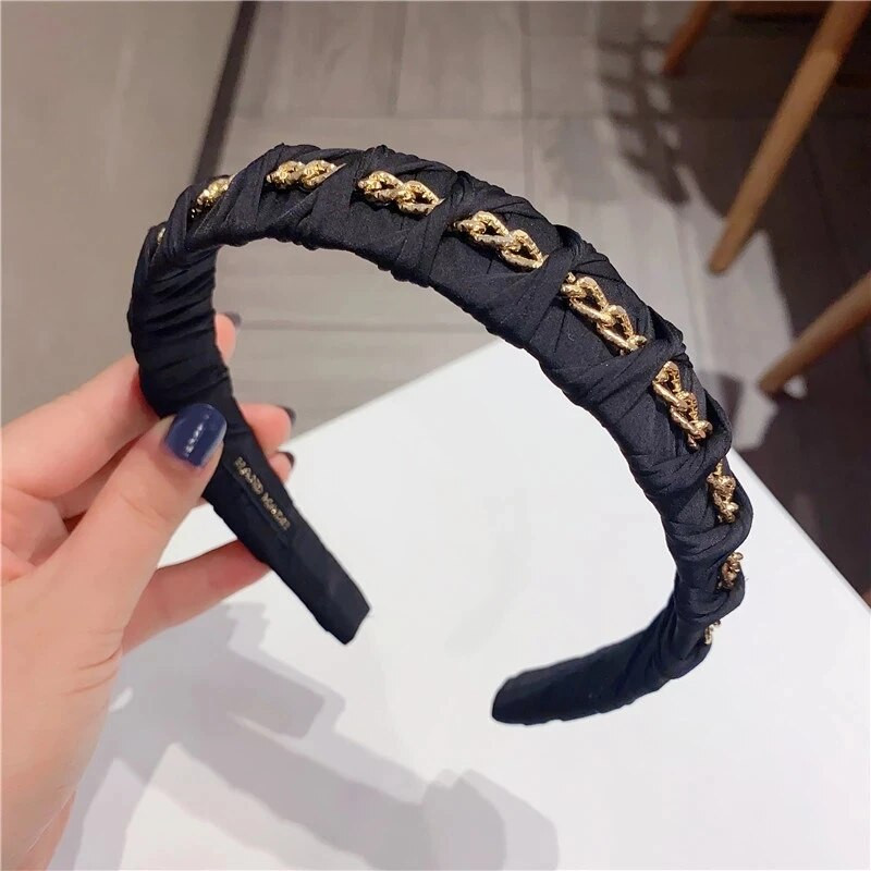 Europe Metal Chain Headbands for Women Bezel Black Hairband Γυναικεία Μόδα Μόδα Κορίτσια Κορίτσια Κορίτσια Μαλλιά Αξεσουάρ μαλλιών