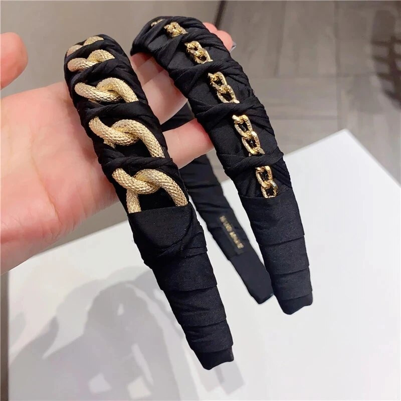 Europe Metal Chain Headbands for Women Bezel Black Hairband Γυναικεία Μόδα Μόδα Κορίτσια Κορίτσια Κορίτσια Μαλλιά Αξεσουάρ μαλλιών