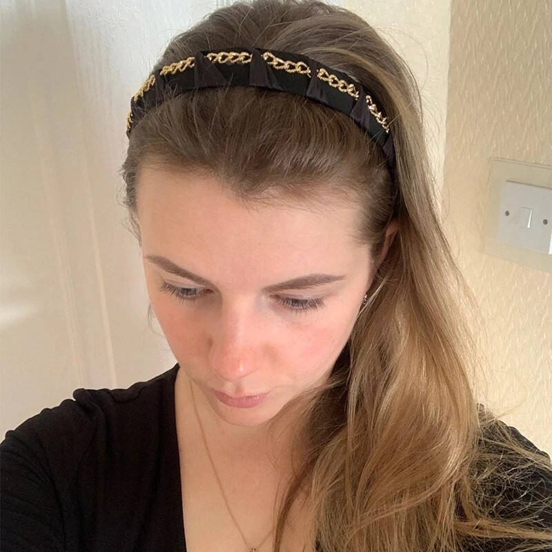 Europe Metal Chain Headbands for Women Bezel Black Hairband Γυναικεία Μόδα Μόδα Κορίτσια Κορίτσια Κορίτσια Μαλλιά Αξεσουάρ μαλλιών