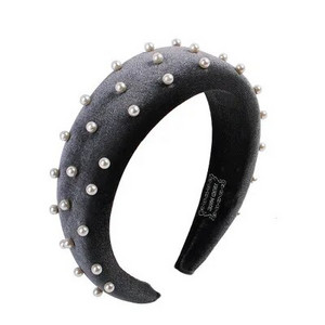 Új divatos szivacs vastag bársony fejpántok női hajkiegészítők szalag őszi széles szimulációs gyöngyök fejfedők hajpántok