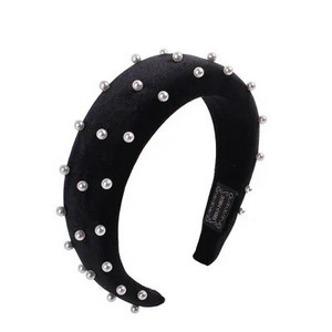 Új divatos szivacs vastag bársony fejpántok női hajkiegészítők szalag őszi széles szimulációs gyöngyök fejfedők hajpántok