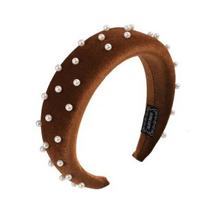 Új divatos szivacs vastag bársony fejpántok női hajkiegészítők szalag őszi széles szimulációs gyöngyök fejfedők hajpántok