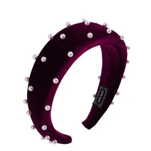 Új divatos szivacs vastag bársony fejpántok női hajkiegészítők szalag őszi széles szimulációs gyöngyök fejfedők hajpántok