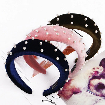 Νέα μόδα Σφουγγάρι Χοντρό βελούδινο κεφαλόδεσμο για γυναικεία αξεσουάρ μαλλιών ζώνη Φθινοπωρινές φαρδιές προσομοίωση Πέρλες Headwear Hairbands