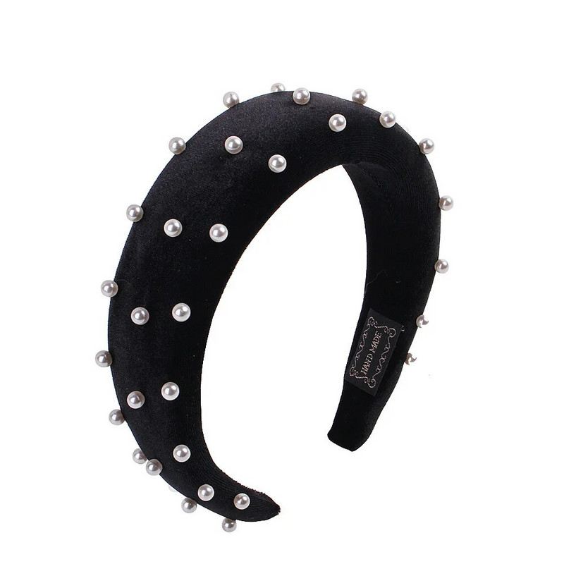 Új divatos szivacs vastag bársony fejpántok női hajkiegészítők szalag őszi széles szimulációs gyöngyök fejfedők hajpántok