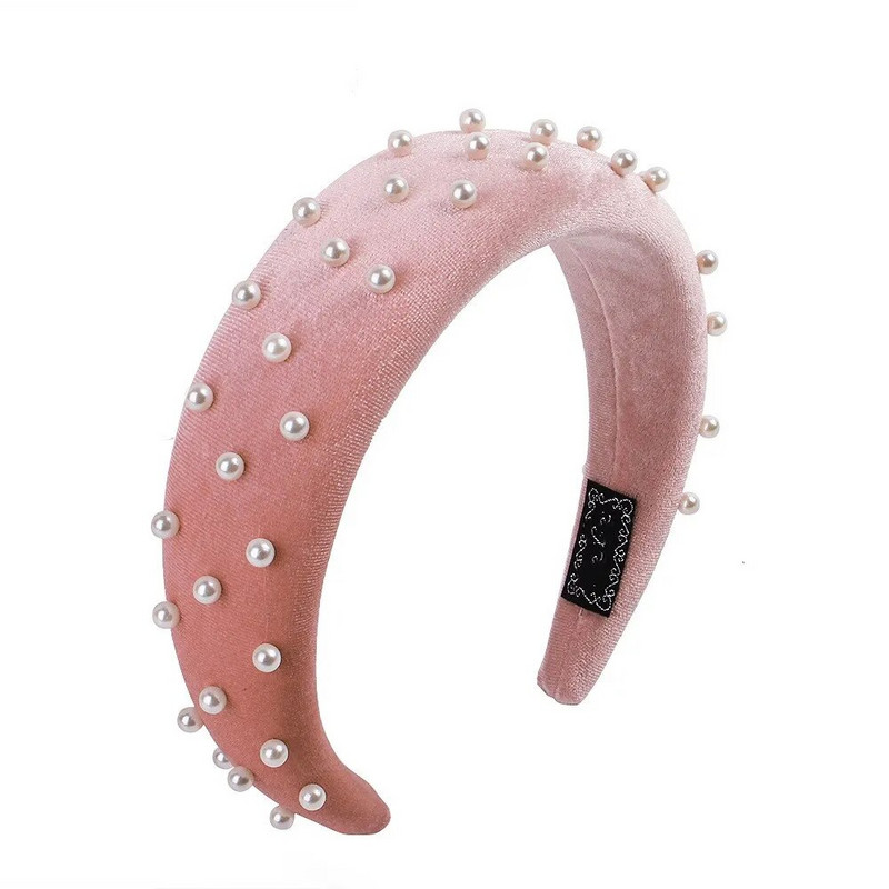 Új divatos szivacs vastag bársony fejpántok női hajkiegészítők szalag őszi széles szimulációs gyöngyök fejfedők hajpántok
