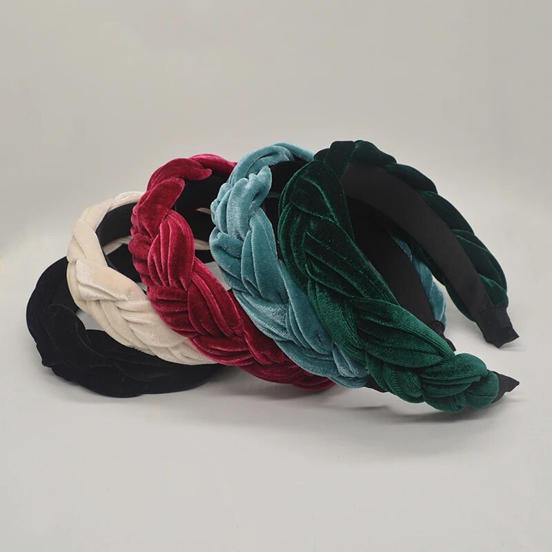 Bohemia Braid bársony fejpánt Sima Design Twist széles hajpántok lányok hajkarika kiegészítők női tömör téli fejpánt