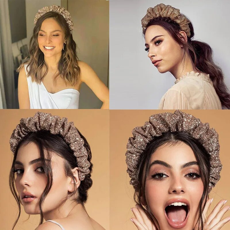 Lystrfac Fashion Glitter Scrunchy galvas saite sievietēm, meiteņu kroku, kroku matu lente Vintage sieviešu matu stīpām matu aksesuāri