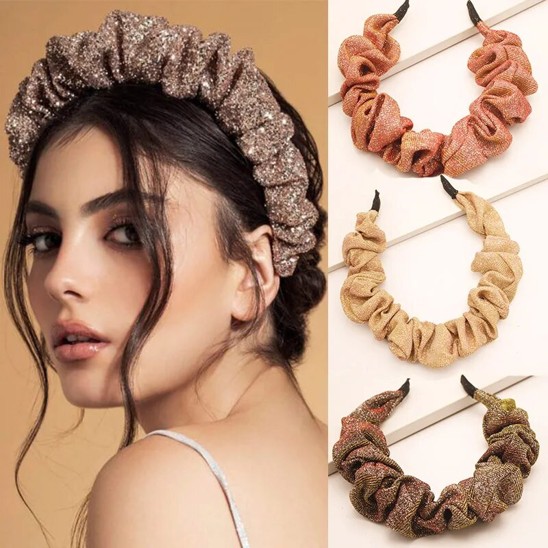 Lystrfac Fashion Glitter Scrunchy galvas saite sievietēm, meiteņu kroku, kroku matu lente Vintage sieviešu matu stīpām matu aksesuāri