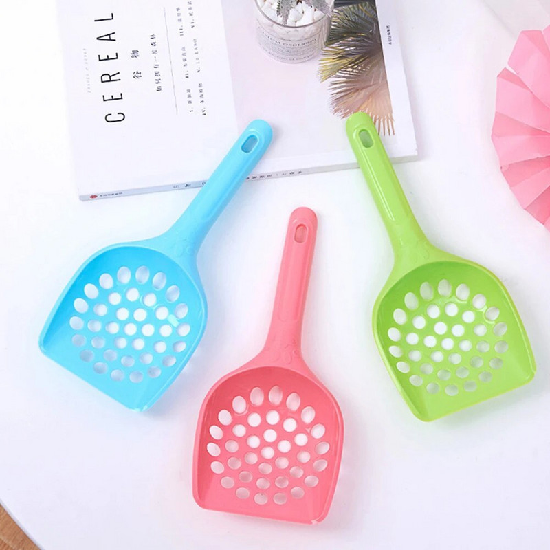 Plastikinis apvalios skylės kačių kraiko šaukštas Tvirtas tuščiaviduris naminių gyvūnėlių valymo įrankis Patogus, patvarus saldainių spalvos Pakabinamas kačių kraiko kastuvas