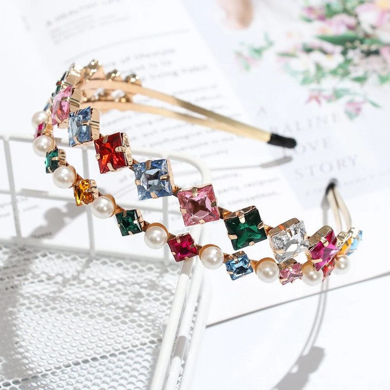 Színes drágakő barokk fejpántok Női strassz keret hajpánt Pearl luxus hajkiegészítők lányoknak korona virág ékszerek ajándékok